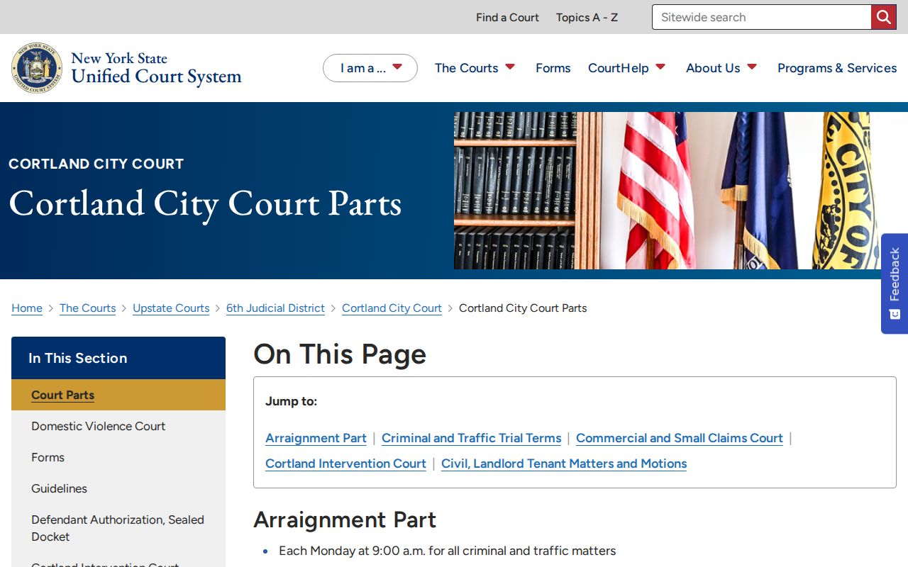 Cortland criminal court record parts schedule