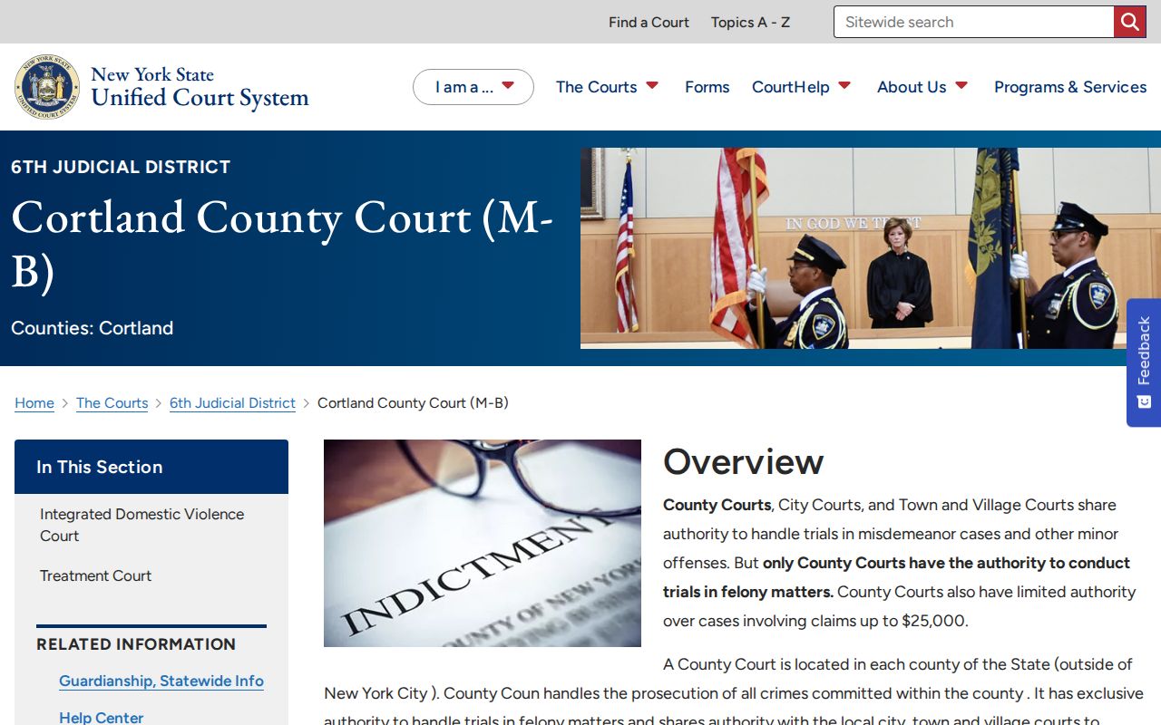 Cortland County court case clerk and court information