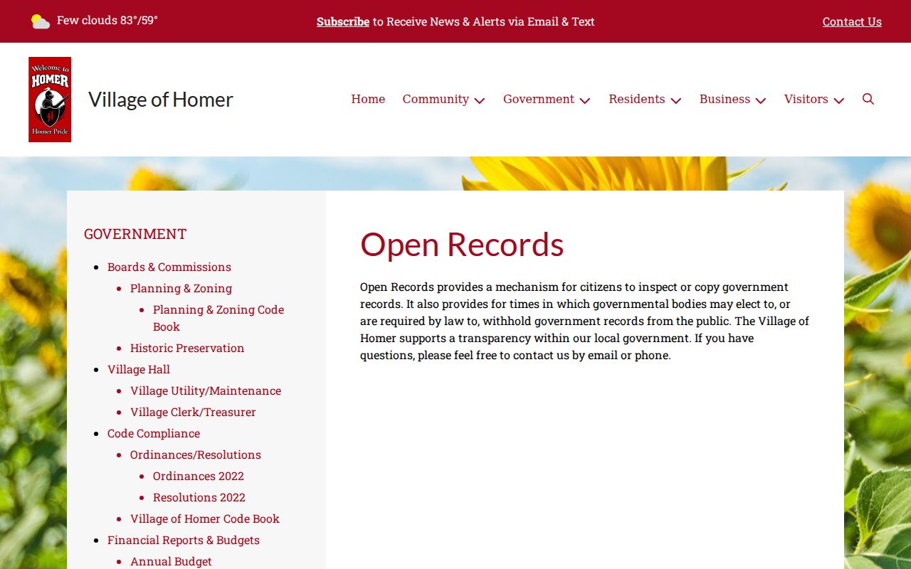 Homer criminal records open records request page