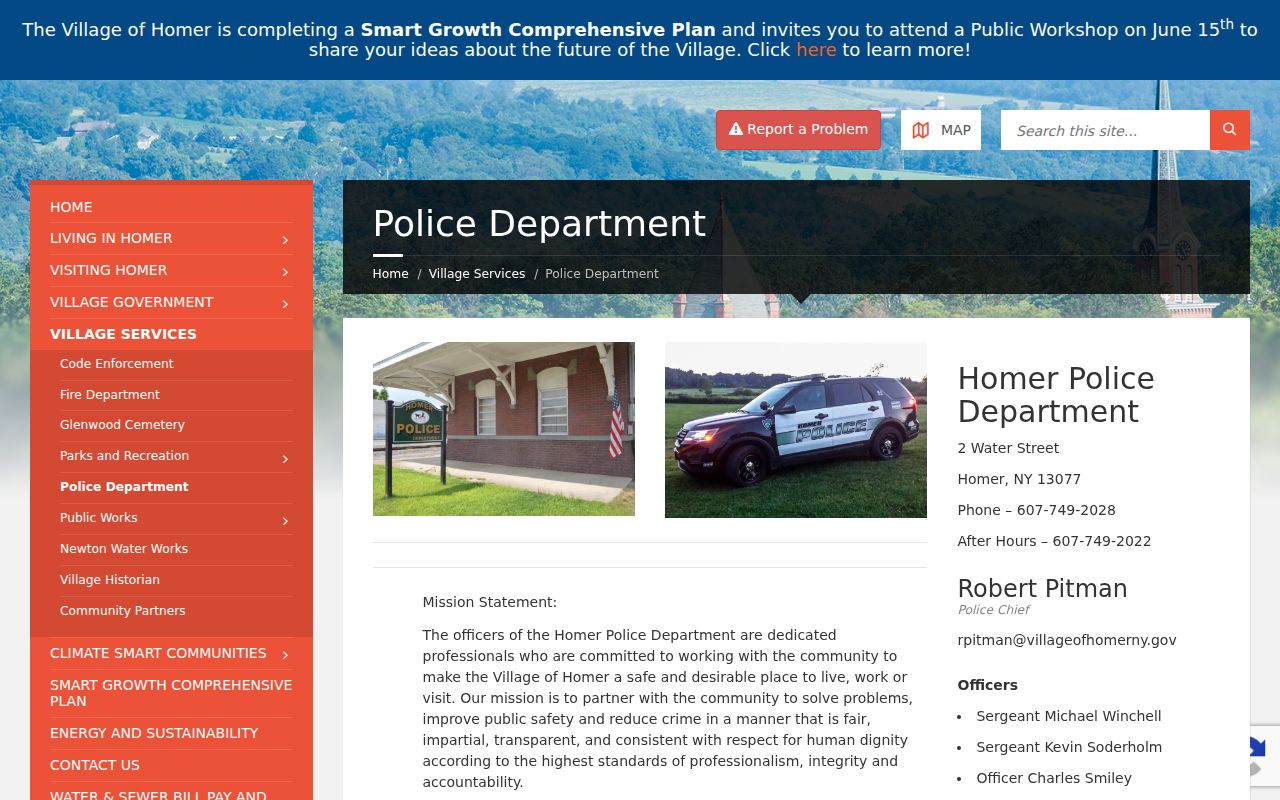Homer criminal record contact at the Village Police Department