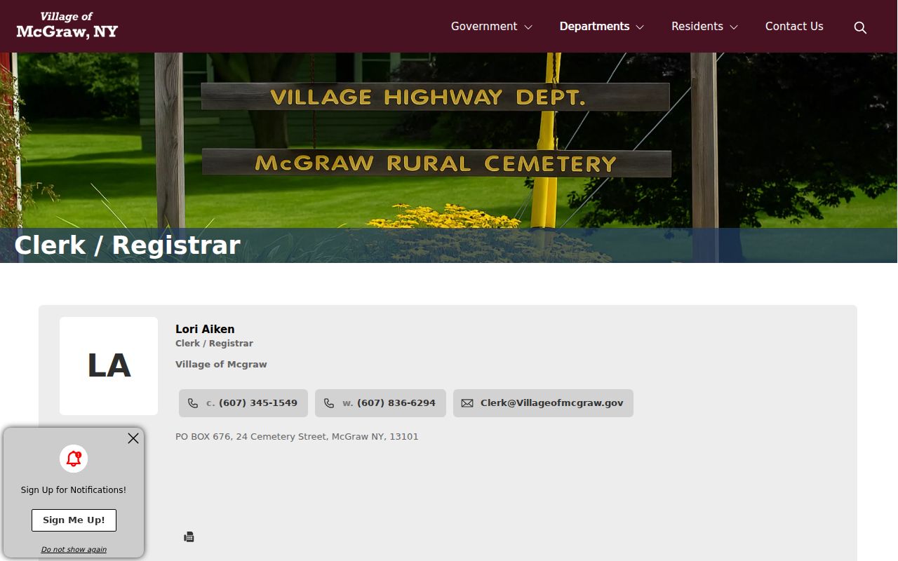 McGraw village clerk administrative record contact